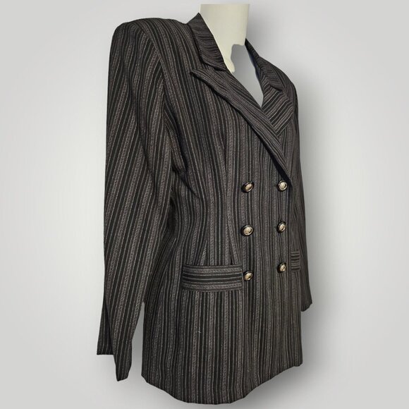 VTG Victoria Ashley Women's 5/6 Black Multi Striped Double-Breasted Blazer Jkt - Picture 6 of 16